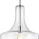 JONATHAN Y JYL6401A Watts 13.25" Glass/Metal LED Pendant Farmhouse Contemporary Dimmable Dining Room Living Room Kitchen Foyer Bedroom Hallway, Chrome/Clear