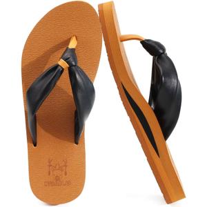 KuaiLu Womens Flip Flops With Arch Support Comfortable Yoga Mat Cushion Thong Leather Sandals for Ladies Fashion Slip On Summer Beach Walking Slides Indoor Outdoor Travel Orthotic Slippers
