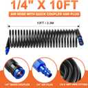 GASHER 1/4" x 10FT Black Reinforced Polyurethane Air Hose With Bend Restrictor, 1/4" AMT Universal Air Coupler, For Air Compressor