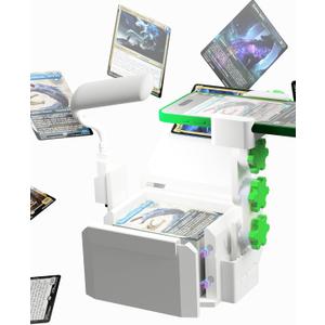 Professional Bulk TCG Card Scanner - 200+ Capacity Tray - Fits Sleeved & Raw Cards - Universal Heavy-Duty Clamp - Height Adjustable for TCG Apps - Anti-Glare Movable LED Black