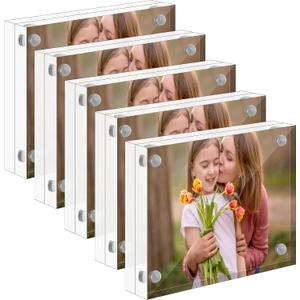 Wesiti 5 Pcs Mini Acrylic Picture Frames Clear Acrylic Photo Desktop Display Double Sided Wallet Freestanding Frames for Film Photos Cards Stamp Business Card Souvenirs(2" x 3",Transparent)