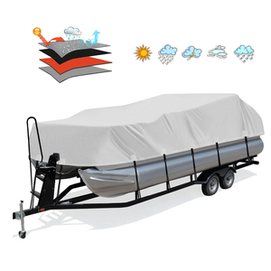 Solim Trailerable 1200D PU Heavy Duty Pontoon Boat Cover, 19-21ft Waterproof Oxford Marine Grade UV Resistant Polyester Canvas Cover, Boat Cover for Pontoon with 16 Adjustable Tie Down Straps, Gray