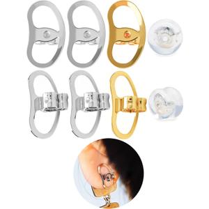 Earring Backs for Droopy Ears, Adjustable Heavy Earrings Lifters Backs, 8 Pairs (2 Silver+1 Gold+1 Silicone)