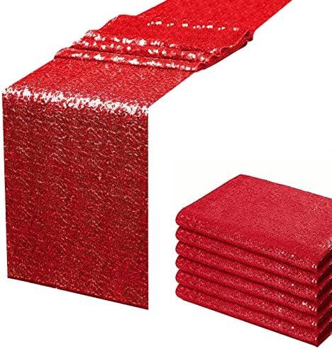 RedSequin Table Runner 12" x 72" Pack of 6 Glitter Table Runner for Party Decor Baby Shower Halloween Decoration