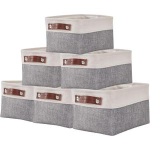 DECOMOMO Small Storage Basket, Closet Storage Bins, Baskets for Organizing Shelves (Grey & White, Small - 6 Pack)