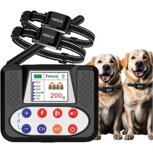 Wireless Dog Fence System, Electric Fence with Big LCD Color Screen, Portable Wireless Pet Fence with Remote Training Collar, Dog Perimeter Fence, Adjustable Suitable for All Dogs