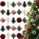 Janinka 24 Pcs Neutral Christmas Paper Honeycomb Ornaments 3D Mini Glitter Edge Honeycombs Lantern Reusable Vintage Christmas Hanging Neutral Ornaments for Modern Home Decor New Year (Dark Color)