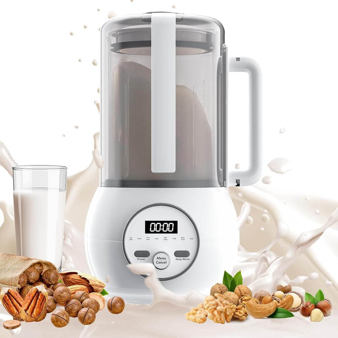 Nut Milk Maker with Delay Start & Auto Cleaning, 50oz Almond, Soy, Oat Milk, Baby Food & Soup Maker, for Homemade Plant-Based & Non-Dairy Drinks, with Keep Warm Function (White)