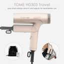 TOME Dual Voltage Travel Hair Dryer, Foldable Blow Dryer, DC Motor, 1200W Fast Drying, Cool Shot, 3 Heat 3 Speed, Nozzle, Diffuser, Air-Powered Wrap Wands, 120–240V Universal Adapter Red (Pink)