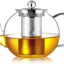 CNGLASS 900ml Glass Teapot with Removable Infuser,Clear Tea Kettle Stovetop Safe,Blooming and Loose Leaf Tea Maker