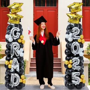 Hungdao 2 Sets Graduation Balloon Column Stand Kits with 174 Balloons 6.6ft Black Gold Balloon Tower Stand Kit with Base 2025 Graduation Adjustable Decorations for Grad Party Decor Supplies