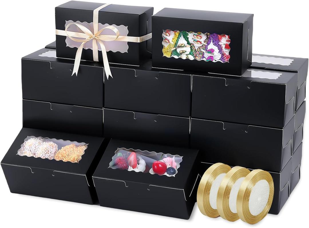 65 PCS Black Bakery Boxes with Window - 6.29x3.54x2.95 Inches Cookies, Cake, Pastries, Treat, Dessert Boxes - Small Gift Box for Party, Business(Black)