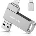 MFi Certified 512GB iPhone Flash Drive, Photo Stick, USB Memory Stick for iPhone Thumb Drives, 3 in 1 High Speed iPhone USB Stick Photo Storage for iPhone/iPad/Android/PC Silver