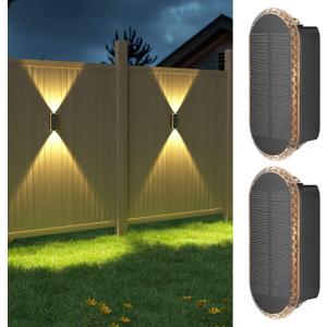 Ellasay Fence Lights Solar Powered,2 Pack Solar Wall Lights Outdoor Up and Down IP67 Waterproof,3 Colors Modes Brighter LED Lens Solar Lights Dusk to Dawn 12h for Patio,Backyard,Porch,Railing,Balcony (3000/4000/6000K)