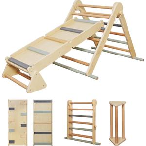Kids Foldable Climbing Set with Ladder,Ramp,Balance Beam;Triangle Wooden Climbing Toys for Toddlers 1-3 Inside Playground,Baby Indoor Climber Jungle Gym for Montessori