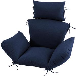 Egg Chair Cushion with 8 Securing Straps, Water-Repellent & Fade-Resistant Faux Linen, Removable Cover, Replacement Cushion for Most Single Outdoor Hanging Swing Egg Chairs Navy