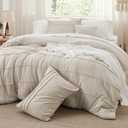 Bedsure Beige Oversized Queen Comforter Set - 4 Pieces Pinch Pleat Bed Set, Down Alternative Bedding Sets for All Season, 1 Comforter, 2 Pillowcases, 1 Decorative Pillow