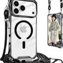UnnFiko for iPhone 17 Pro Case Clear, Compatible with Magsafe, Crossbody Phone Case with Shoulder Strap, Shockproof Drop Protection, Magnetic Phone Case for iPhone 17 Pro (Black)