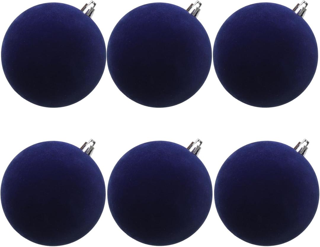 Senjie 4inch Velvet Christmas Balls Flocked Christmas Tree Ornaments 6pcs Plastic Balls Xmas Hanging Ornaments Decoration Navy