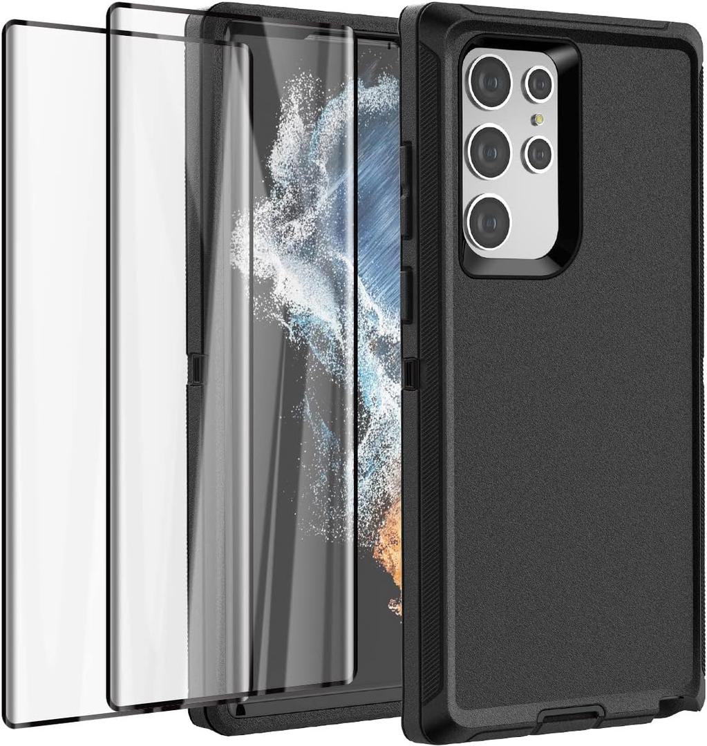 AICase for Galaxy S22 Ultra Case with Screen Protector, Drop Protection Rugged Shockproof/Dustproof 3 Layers Rugged Durable Case for Samsung Galaxy S22 Ultra 6.8 Inch (Black)