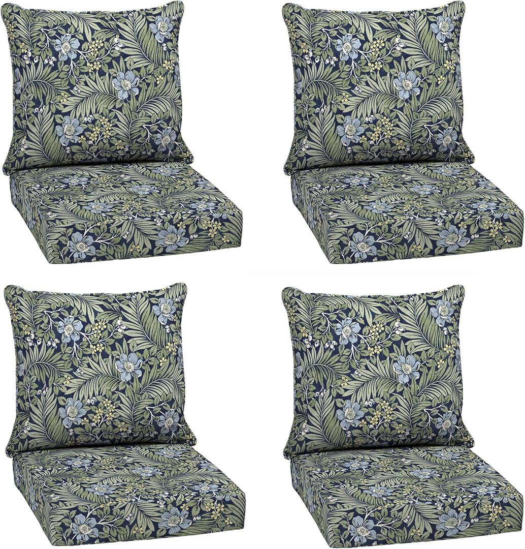 Arden Outdoor Deep Seat Cushion Set (4-Pack), 24 in x 24 in, Weather-Proof, Rain-Proof, Fade Resistant Patio Cushion for Chair, Sofa, and Couch Sapphire Morrison Floral