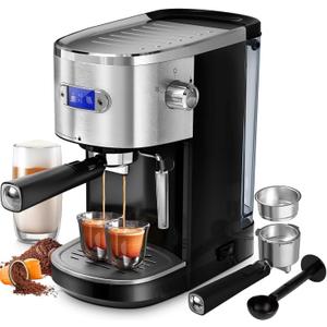 COWSAR Commercial-Grade Espresso Machine, 20Bar High Pressure Compact Coffee Maker with Milk Frother Steam Wand. Equipped with 45oz Detachable Water Tank, Ideal for Brewing Cappuccino (EXP 08/22/35)