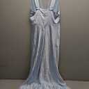 Gmeitoey Summer Satin Formal V Neck Backless Maxi Dress, Baby Blue, Small