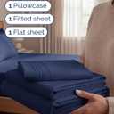 Twin Size 3 Piece Sheet Set - Comfy Breathable & Cooling Sheets - Hotel Luxury Bed Sheets for Women & Men - Deep Pockets, Easy-Fit, Extra Soft & Wrinkle Free Sheets - Navy Blue Oeko-Tex Bed Sheet Set