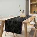 Black Damask Table Runner, Vintage Gothic Floral Exotic Bohemian Antique Victorian Baroque Dinner Runner for Farmhouse Party Holiday Home Kitchen Dining Table Decor 13"x70"