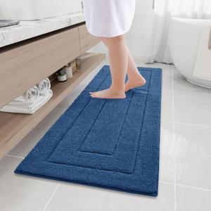 Buganda Bathroom Rugs, 59" x 20", Soft and Absorbent Microfiber Bath Rugs, Non-Slip Shaggy Shower Carpet, Machine Wash Dry Bath Mats for Bathroom Floor, Tub and Shower, Navy