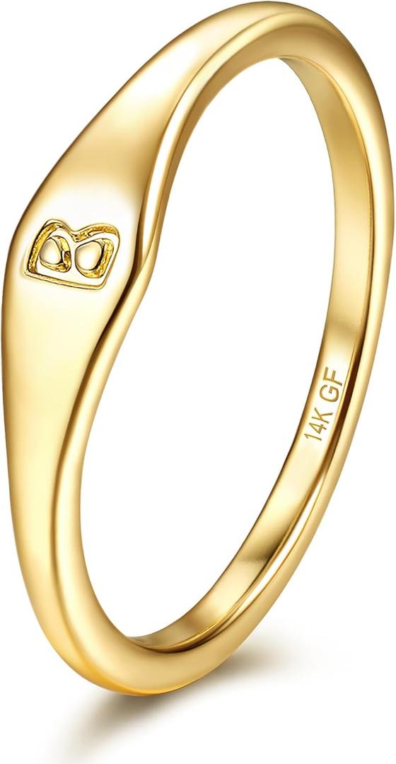 Florideco 14K Gold Filled Ring Initial Ring Dainty Simple Letter Band Rings Signet Stackable Pinky Alphabet Thin Thumb Rings for Women Non Tarnish Size 6 7 8 9 10