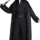 Jedi Costume Kids Obi Wan Kenobi Cosplay Tunic Robe Lightsaber Anakin Skywalker Halloween Costume with Light Sword 3-5 Toddler