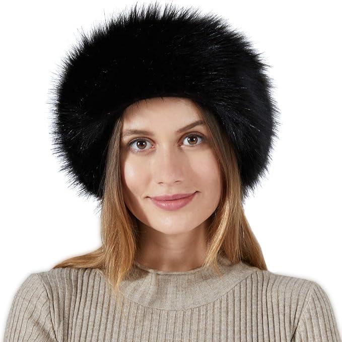 Womens Faux Fur Headband with Elastic Band Ear Warmer Earmuff for Cold Weather Furry Costume