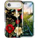 Turquiase Cute Flower Case for iPhone Air 6.5 inch Built with Screen Protector, Lightweight and Stylish Full Body Shockproof Protective Rugged TPU Case for Women/Girls-Black Peonies