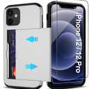 Pilaru for iPhone 12 Pro Case,iPhone 12 Case with Card Holder【2 Pcs HD Screen Protector】 Slim Heavy Duty Dual Layer Shockproof Design【Hidden Card Slot 】 Wallet Case for iPhone case 12/12 pro
