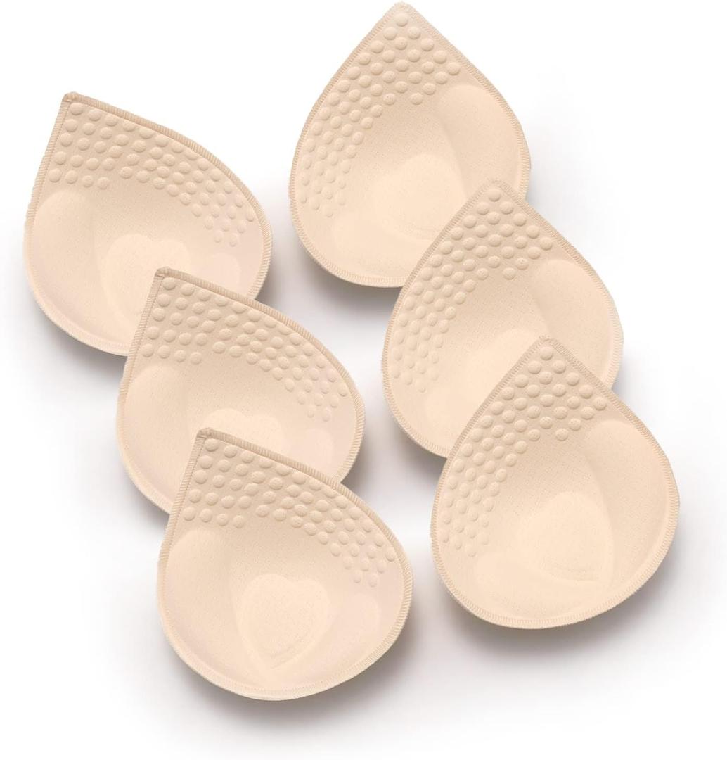 Bra Pads Inserts 3 Pairs, Bra Pads Sewn Padded for Sports Bra A/B/C/D Cup Beige or Black, Green or Grey or Pink Optional (Beige, XL)