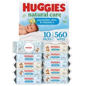 Huggies Natural Care Cucumber, Aloe and Vitamin E Baby Wipes, Hypoallergenic, Scented, 8 Flip-Top Packs