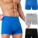 Incontinence Underwear Long Leg For Men, 100ML Absorbent Cotton Washable Leak-Proof Reusable Boxer Brief 3 Pack (US, Alpha, Large, Regular, Regular, Multicolor01)