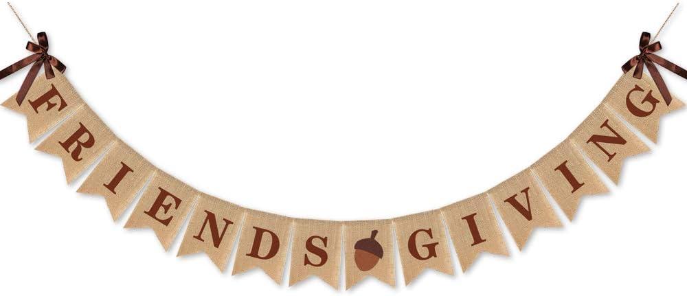 SWYOUN Burlap Friendsgiving Banner with Bowknot Thanksgiving Friends Party Supplies Bunting Garland Decoration