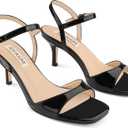 JOY IN LOVE Kitten Heels for Women Open Toe Ankle Strap Low Heel Sandals Party Wedding Dress Shoes Black Patent US7