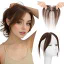 Clip in Bangs Real Human Hair, Human Hair Clip in Bangs, Middle Part HairPieces, No Tangle & Smooth, 11g #02 Dark Brown