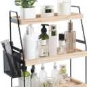Bathroom Counter Organizer, 3-Tier Standing Storage Shelf with Basket, Wood Tray for Skincare Vanity Organizer