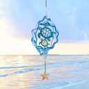 Sea Turtle Hanging Wind Spinners - 12 Inch 3D Kinetic Outdoor Large Metal Wind Spinner Blue Wave and Turtle Pattern with Starfish Pendant for Yard and Garden Decoration Laser Cut Sculpture Art