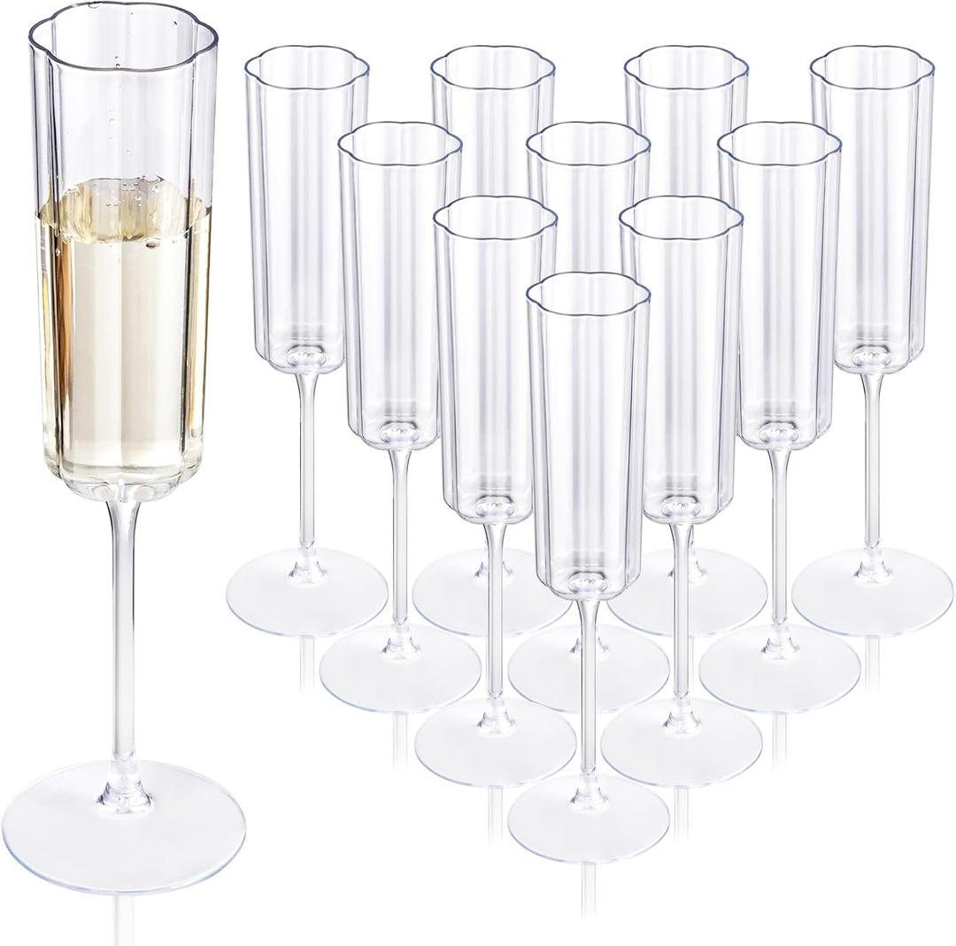 YOUBET 36 Pack Clear Champagne Flutes Plastic - 6 Oz Flower Wavy Champagne Plastic Glasses - Heavy Duty Vintage Disposable Flutes for Wedding Party Birthday Anniversary