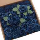 Navy Blue Artificial Flowers Combo Mixed Flowers with Stem for DIY Wedding Bouquets Centerpieces Baby Shower Party Home Decorations