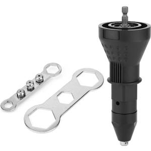 Cordless Electric Rivet Gun Adapter Kit, 1/4 Inch Hex Shank Blind Rivet Nut Drill Adapter Converter Convert Drill to RivetInsert Nut Tool KitBlack