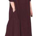 Ladyful Women's Button Down Cotton Linen Shirt Dress Long Sleeve Maxi Shirtdress Beach Summer Dress Pockets (Red)