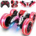 Double Sided RC Car, 4WD Off-Road Stunt Car with 360 Flips, 2.4Ghz Indoor/Outdoor All Terrain Rechargeable Electric Toy Car for Kids 3+ (Red)