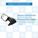 Right Passenger Side Tow Mirror Compatible With 2019-2024 Ram 2500 3500 4500 5500 Power Glass Adjustment Power Heated Manual Folding Blis Textured Black Back Cover 68381772AB