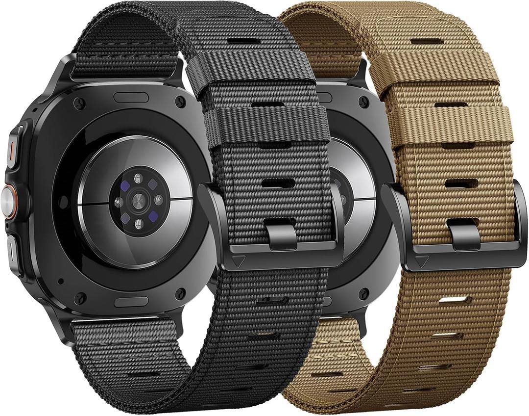 Compatible with Samsung Galaxy Watch Ultra Bands 47mm, Rugged Nylon Band for Galaxy Watch Ultra 47mm(2025/2024), Adjustable Smartwatch Replacement band for Men (Black+Khaki / Black)